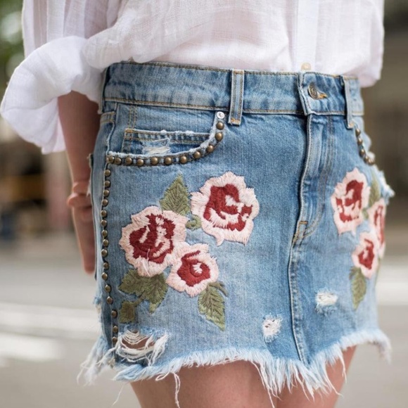 Free People Dresses & Skirts - Free People Flower Jean Skirt